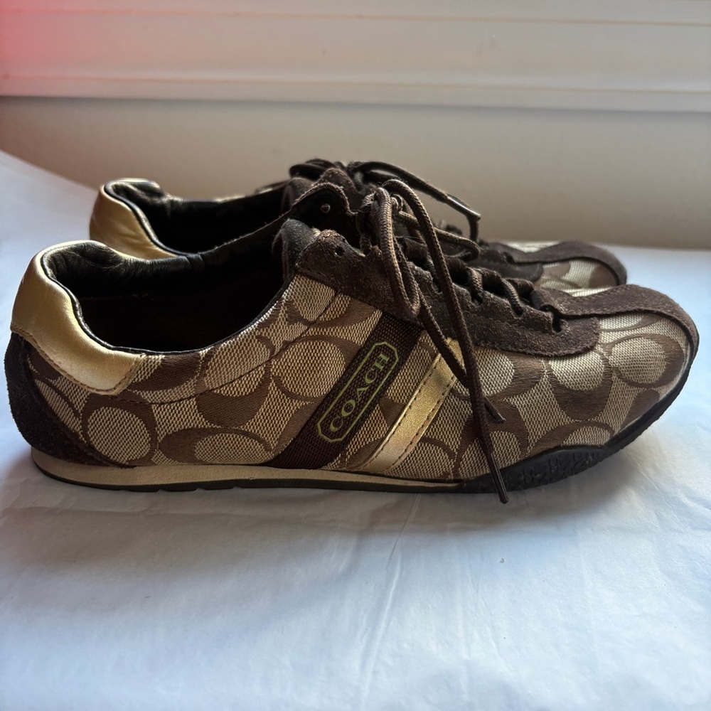 Coach Brown Sneakers sz 7.5 Minimalist Katelyn Monogram Lace-up 90s Y2K